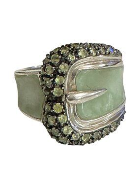 Vintage Sterling Silver Jade Belt Buckle Ring Signed R 925 Size 7.75 10 Grams